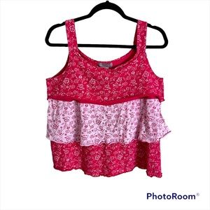 Allyson Whitmore red & white floral ruffle blouse, XL